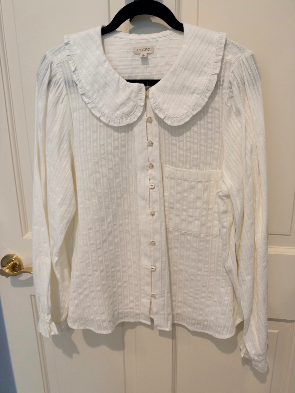 Anthropologie Pilcro White Ruffled Collar Button-Front Blouse | XL | NWT